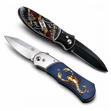 Set de doua cutite automate, DEPOX , design compact, 24 cm,husa inclusa, bleumarin multicolor