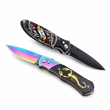 Set de doua cutite automate, DEPOX , design compact, 24 cm,husa inclusa, negru multicolor