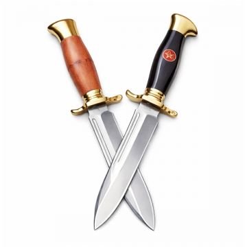 Set de doua cutite de vanatoare, teaca din piele naturala, lama 440C, maner acrilic full tang, 26 cm, maro negru