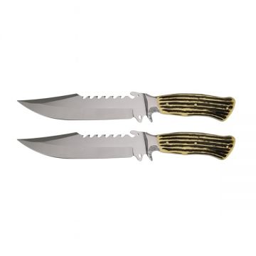 Set de doua cutite vanatoare, lama otel zimtata,DEPOX , 30 cm, teaca inclusa