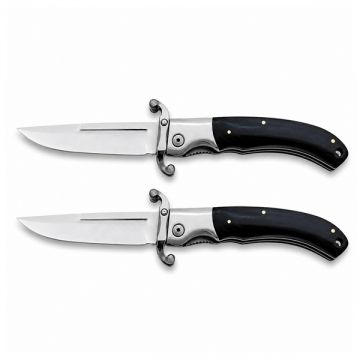 Set doua bricege pliabile DEPOX , lama din otel inoxidabil 420, maner lemn si metal, 23.5 cm, negru