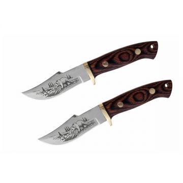Set doua cutite de vanatoare, otel inoxidabil 420, DEPOX , maner din lemn, husa cordura, 20 cm