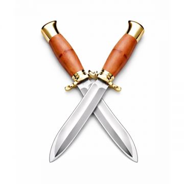 Set doua cutite de vanatoare, teaca din piele naturala, lama 440C, maner lemn, 26 cm, maro