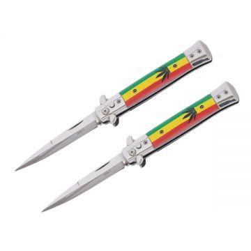 Set doua cutite pliabile cu arc sicilian, DEPOX , deschidere automata, 22 cm, multicolor