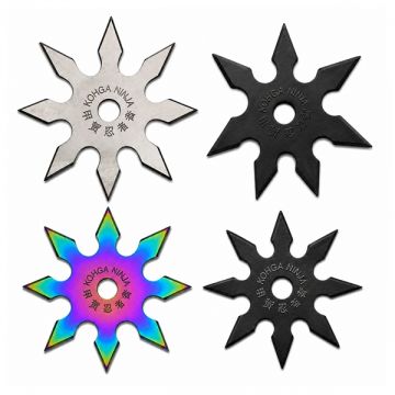 Set patru stele de aruncat DEPOX , 7 si 8 colturi, metalic, negru multicolor argintiu, 10 cm