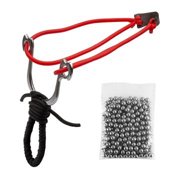 Set prastie metalica DEPOX , Sling King, snur, negru, 15 cm si 100 bile metalice