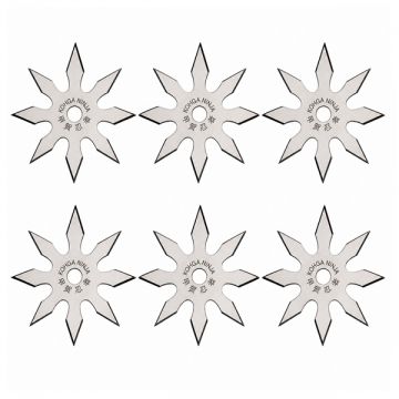 Set sase stele de aruncat, 8 colturi, otel inoxidabil, 10 cm, argintiu