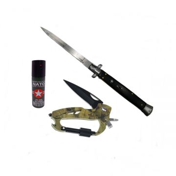 Set Spray cu Piper, Carabina multifuncionala si Briceag Stiletto, DEPOX , Otel inoxidabil