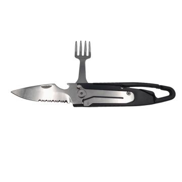 Set tacamuri pentru camping si drumetii, cutit si furculita, tip briceag, 16 cm, negru