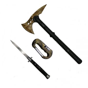 Set Topor, Carabina multifunctionala si Briceag automat, DEPOX , Otel, Negru