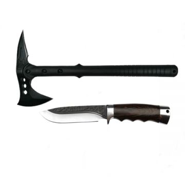 Set Topor Pirate Skull, 39 cm si Cutit Bohemian Blade, 23 cm, DEPOX , otel inoxidabil, teaca inclusa