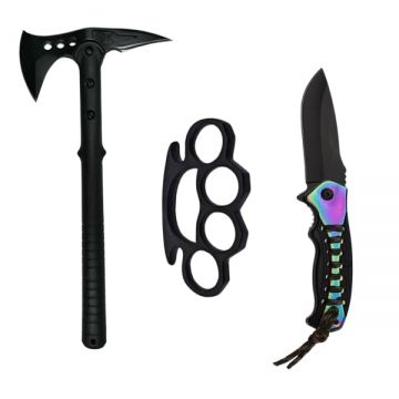 Set Topor Survivor 39 cm , Briceag de vanatoare 21 cm si Box aluminiu , DEPOX , negru