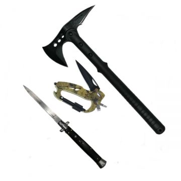Set Topor Survivor, Carabina multifunctionala si Briceag Stiletto, DEPOX , otel