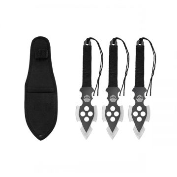 Set trei cutite de aruncare, Full Tang, 22.5 cm, otel inoxidabil, teaca inclusa