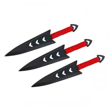 Set trei cutite de aruncare, teaca inclusa, rosu, 16.5 cm