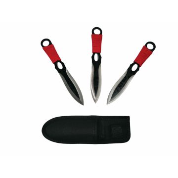 Set trei cutite de aruncat DEPOX , Red Fury, otel inoxidabil, 19 cm