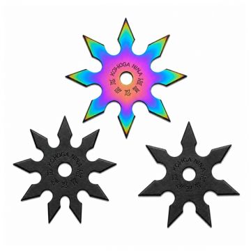 Set trei stele de aruncat DEPOX , 7 si 8 colturi, metalic, negru multicolor, 10 cm
