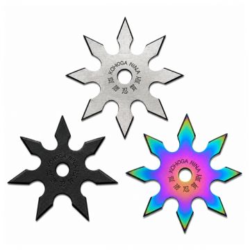 Set trei stele de aruncat DEPOX , 7 si 8 colturi, metalic, negru multicolor argintiu, 10 cm