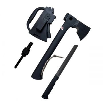 Topor tactic de vanatoare cu amnar,cutit si fluier, DEPOX , 35,5 cm, teaca inclusa