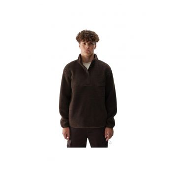 Bluza sport barbati -  fleece - guler inalt - captuseala microfleece - maro - 100% poliester