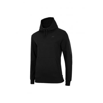 Hanorac sport barbati  3 buzunare - guler inalt cu gluga - negru - bumbac si poliester