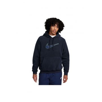 Hanorac sport barbati  fleece - gluga cu snur - buzunar cangur - poliester - bleumarin -