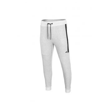 Pantaloni sport barbati  gri - material elastic - cu buzunare cu fiermoar -
