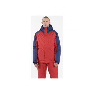 Geaca de ski  croiala standard - impermeabila - rosie/albastra - poliester - cu gluga detasabila -