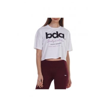 Maiou sport dama  imprimeu mare - 100% bumbac - scurt - maneca scurta - alb