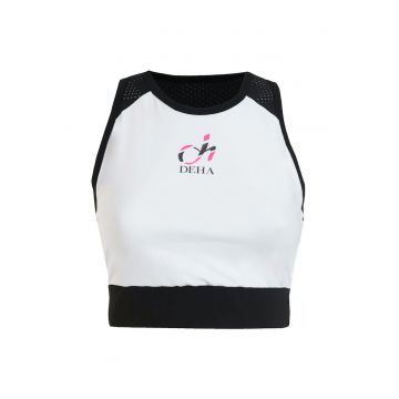 Maiou sport  mulat - decolteu rotund - material tip plasa - alb negru - 74% poliamida - 26% elastan -