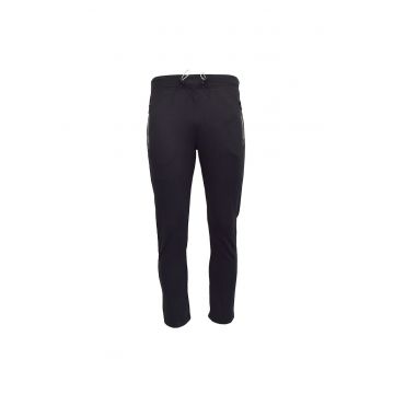 Pantaloni sport barbati  buzunare cu fermoar - bumbac/poliester - negru -