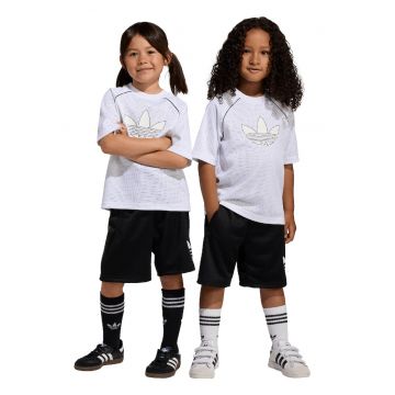 Set de tricou cu imprimeu logo si bermude - Alb fildes/Negru