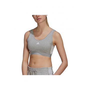 Top scurt adidas - croiala slim fit - decolteu jos - bumbac elastic - gri