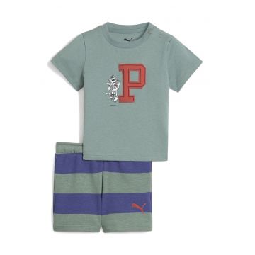 Trening cu pantaloni scurti din bumbac - Verde pal/Albastru royal/Rosu vermillion