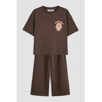 Trening lejer cu imprimeu capybara - Maro inchis/Roz deschis