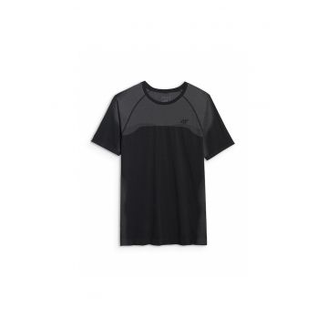 Tricou Antrenament Barbati -  Negru Intens - Croiala Regular Fit - Fara Cusaturi - Poliamida - Sport Training - S/M - Negru