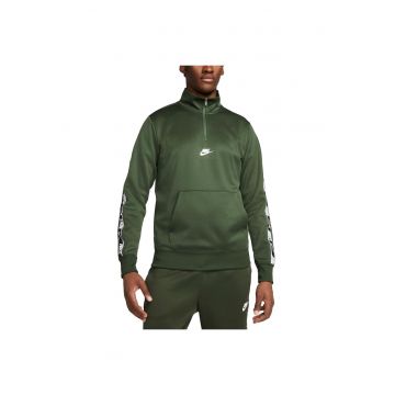 Tricou sportiv  model Repeat - verde - poliester - guler inalt - buzunar frontal -