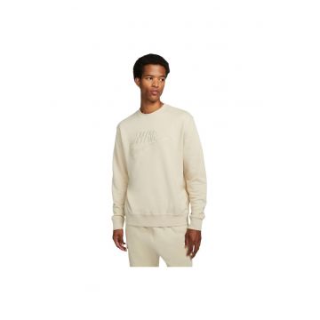 Bluza sport  Club Fleece - guler rotund - texturi contrastante - bej - bumbac -
