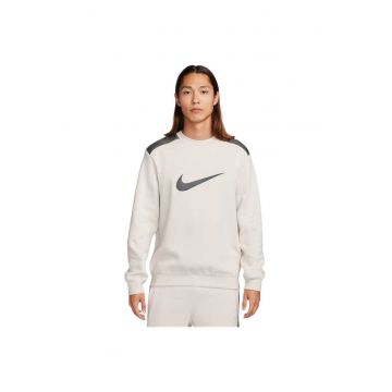 Bluza sport  Fleece Crew - bej - bumbac - cu panouri contrastante -