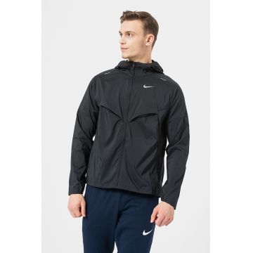 Jacheta cu gluga si detalii reflectorizante pentru alergare Windrunner - Negru