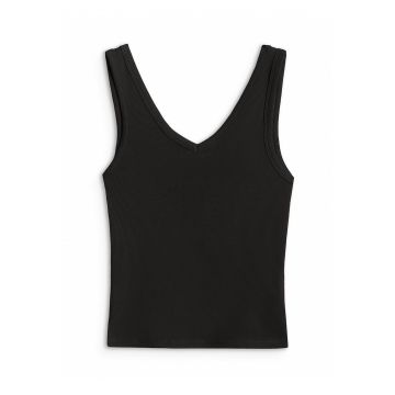 Maiou sport dama  tricot reiat - slim fit - negru - bumbac cu elastan -