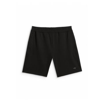 Pantaloni scurti de trening barbati  croiala regular - talie ajustabila - buzunare cu fermoar - negru - french terry -