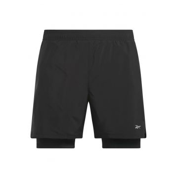Pantaloni scurti sport  Athlete Hype 2in1 100214896 - talie elastica - poliester - negru