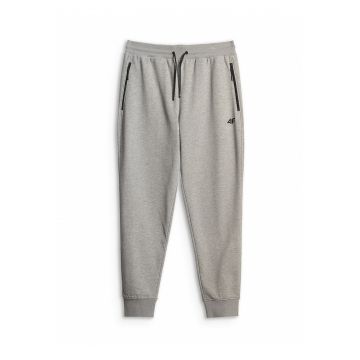 Pantaloni sport barbati -  jogger - 2 buzunare cu fermoar - gri - french terry -