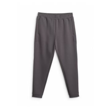 Pantaloni sport barbati -  jogger - gri - tricot moale - buzunare cu fermoar
