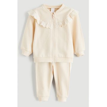 Set de pantaloni si bluza de trening cu fermoar - 2 piese - Bej