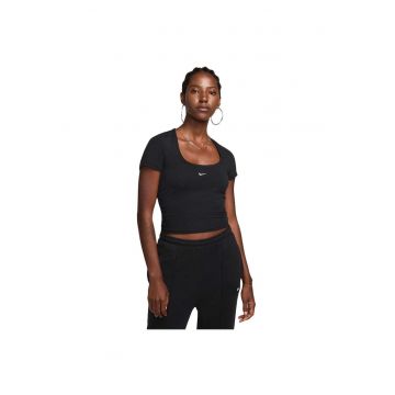Top sport  model Sportswear Chill Knit - decolteu patrat - negru - modal bumbac -