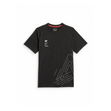 Tricou barbati  regular - imprimeu - culoare negru - din bumbac