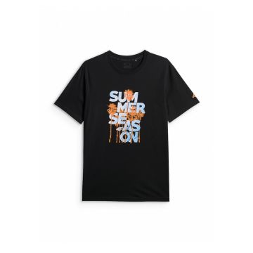 Tricou oversize  barbati - imprimeu vacanta - negru - 100% bumbac -