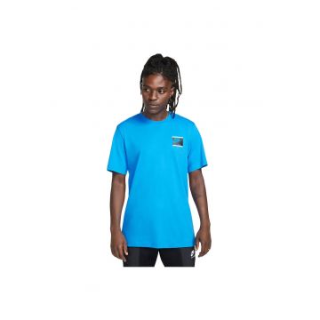 Tricou sport  design relaxat - albastru - bumbac -